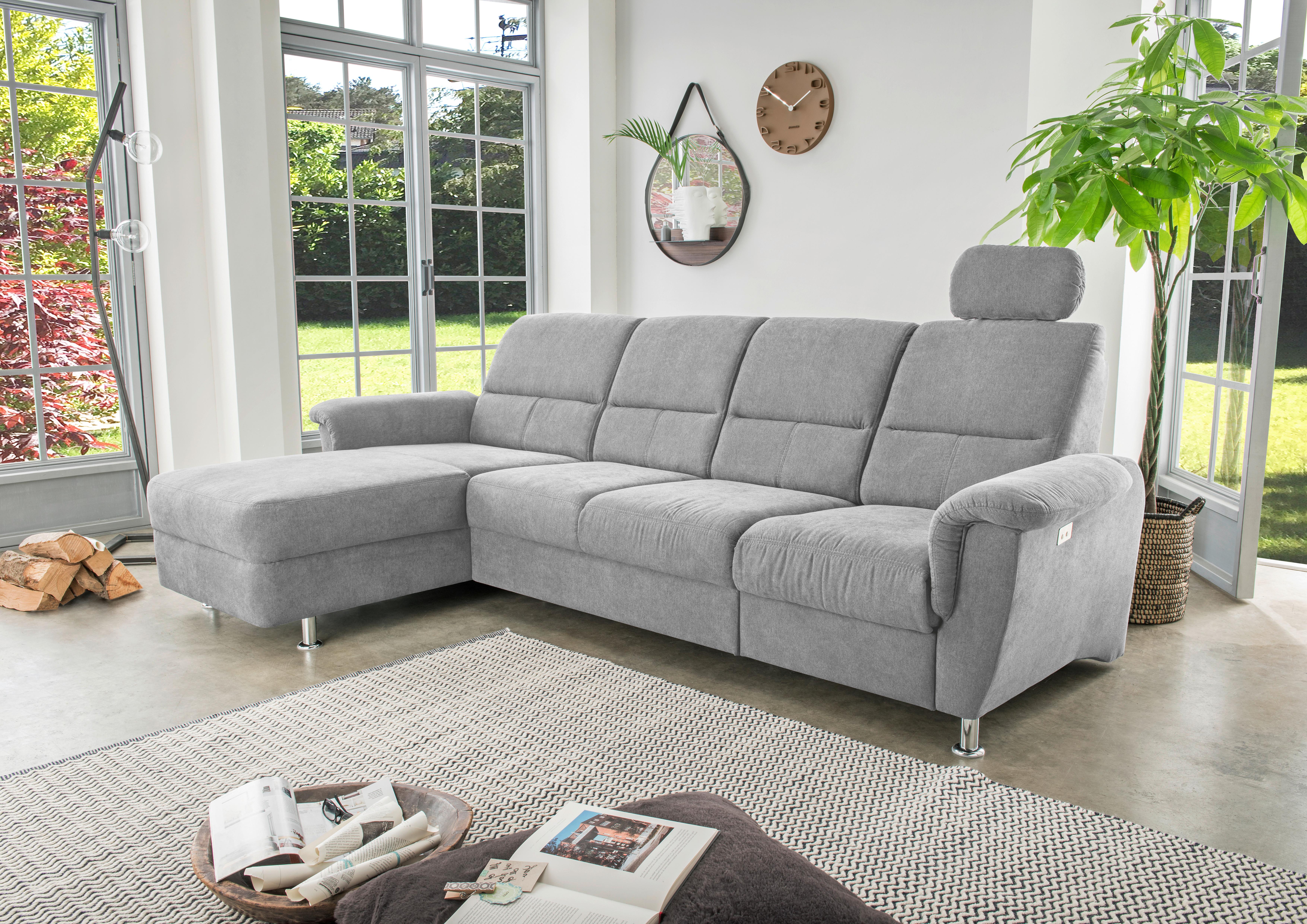 Wohnlandschaft Parole Grau Mikrofaser - Chromfarben/Grau, KONVENTIONELL, Textil/Metall (165/292cm) - Livetastic