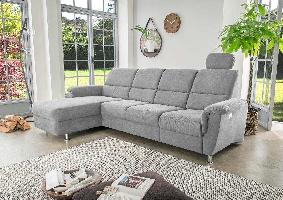Wohnlandschaft Parole Grau Mikrofaser - Chromfarben/Grau, KONVENTIONELL, Textil/Metall (165/292cm) - Livetastic