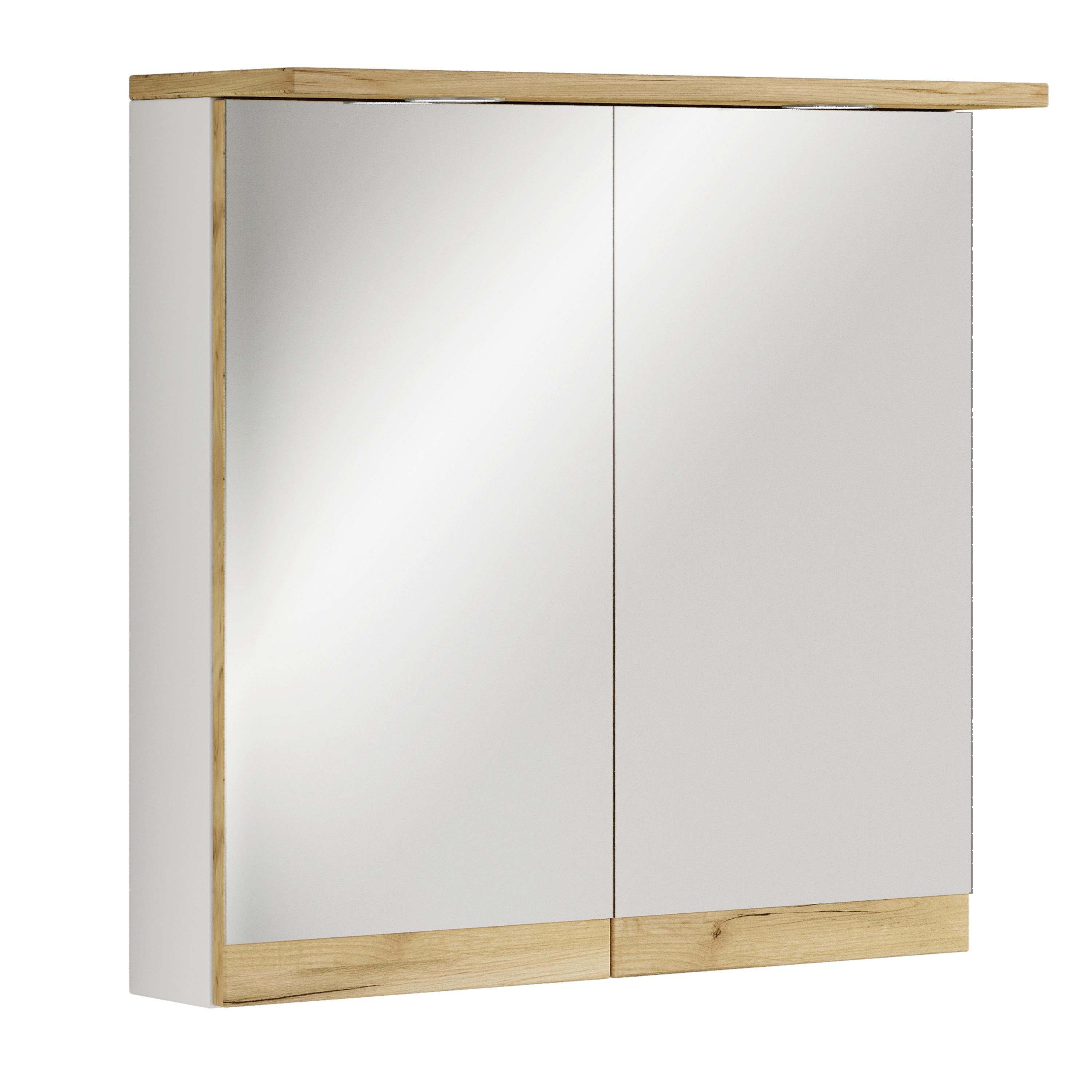 Spiegelschrank Cosila Weiß/Honigeiche mit LED - Honigeiche/Weiß, Trend, Glas/Holzwerkstoff (60/59/23cm) - MID.YOU