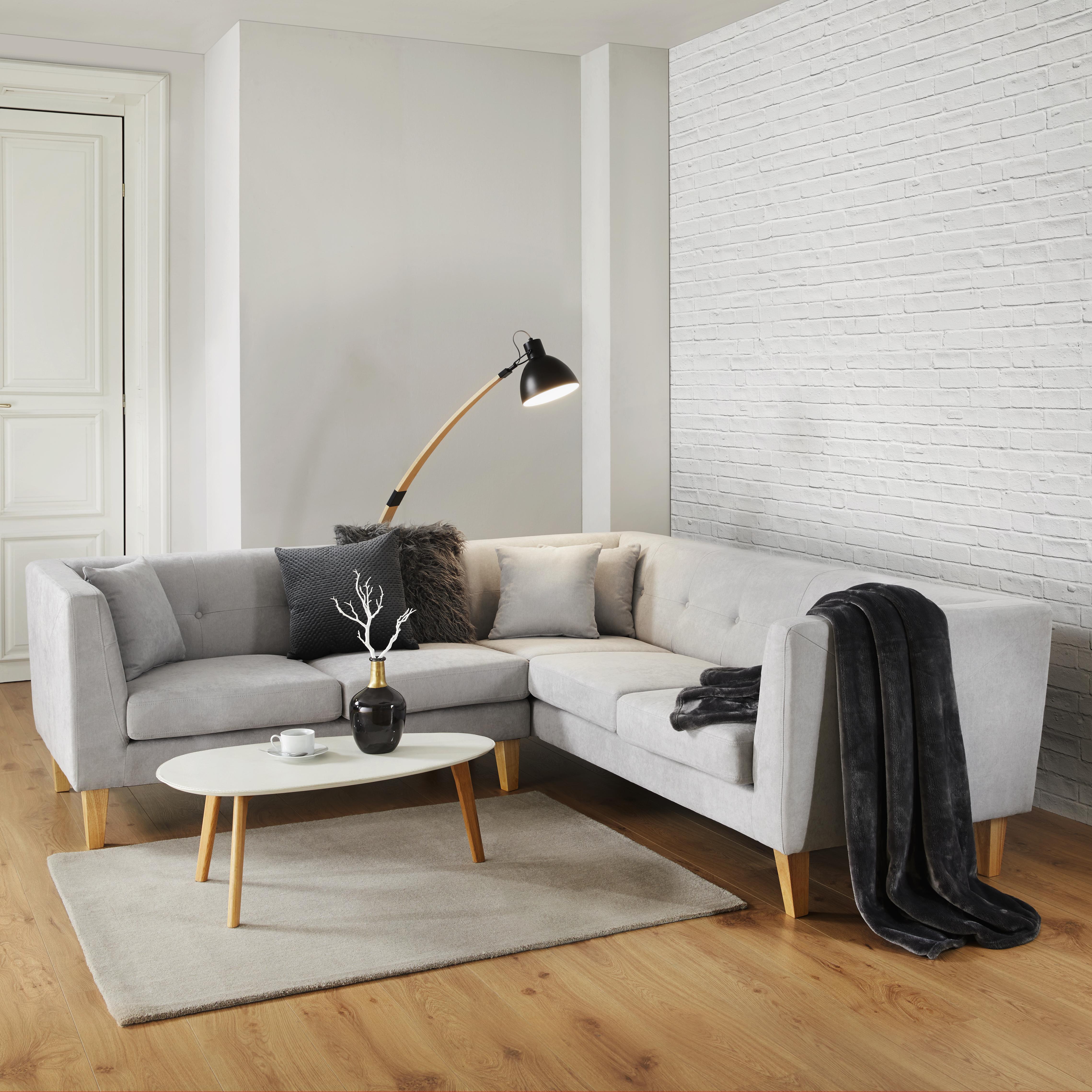 Wohnlandschaft in Hellgrau 'Crissie' - Hellgrau, MODERN, Holz/Textil (233/230cm) - Bessagi Home