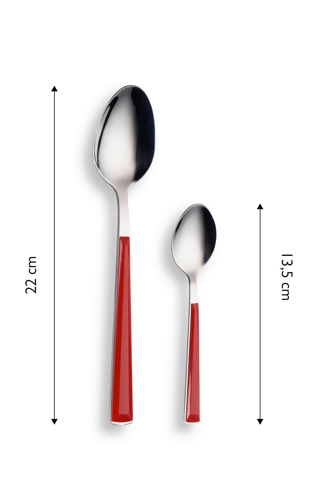 Besteckset Basic Rot/Silber 24-teilig - Rot/Silberfarben, Basics, Metall - Echtwerk