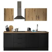Küchenblock TURIN 220cm schwarz/Artisan ohne Geräte - Schwarz/Eiche Artisan, MODERN, Holzwerkstoff/Metall (220cm)