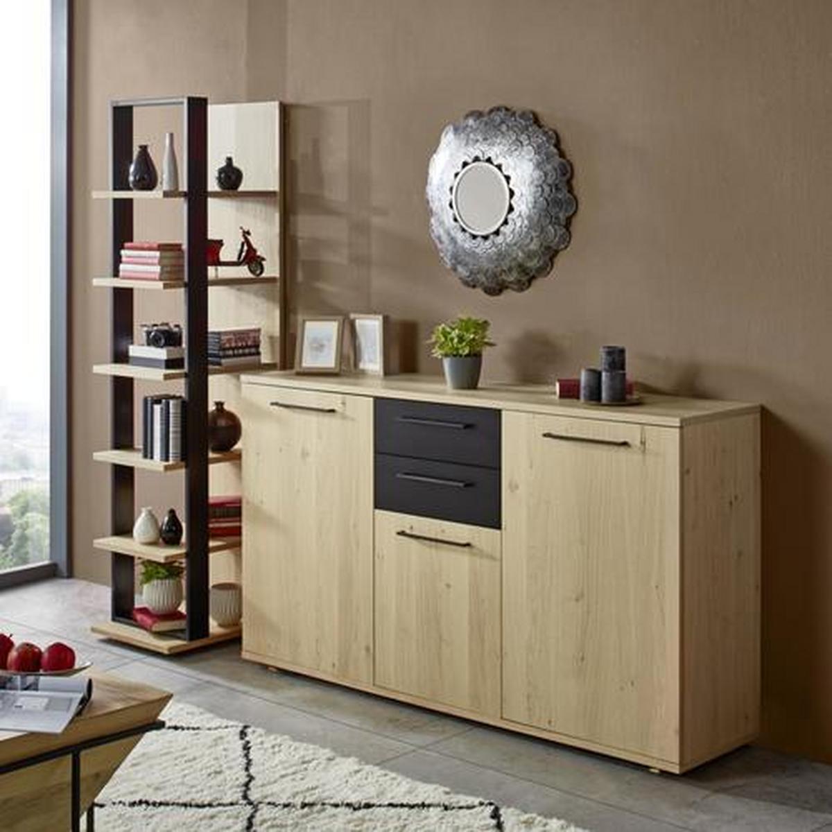 Mizica Pyramide, Mangov Les, Kovina - črna/naravne barve, Trendi, kovina/les (45/60/45cm) - Modern Living