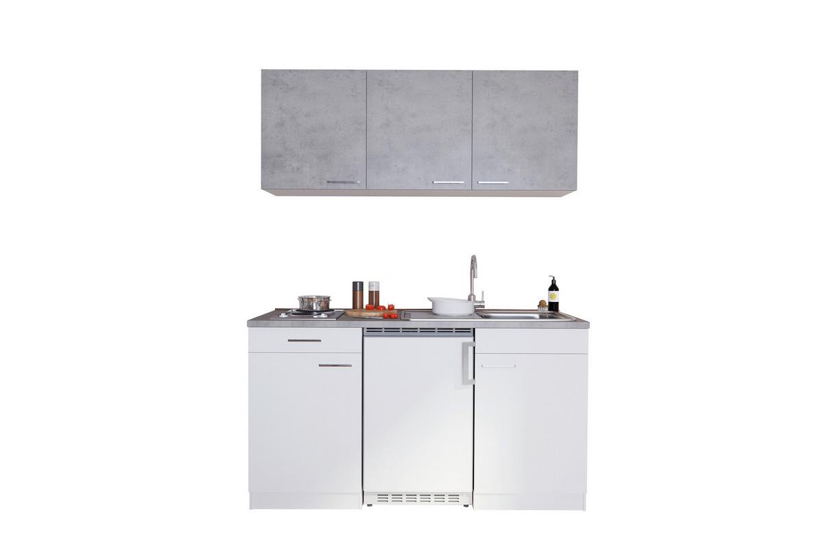 Miniküche Economy m. Geräten B: ca. 150cm Grau/Weiß - Alufarben/Weiß, KONVENTIONELL, Holzwerkstoff/Kunststoff (150cm) - Respekta