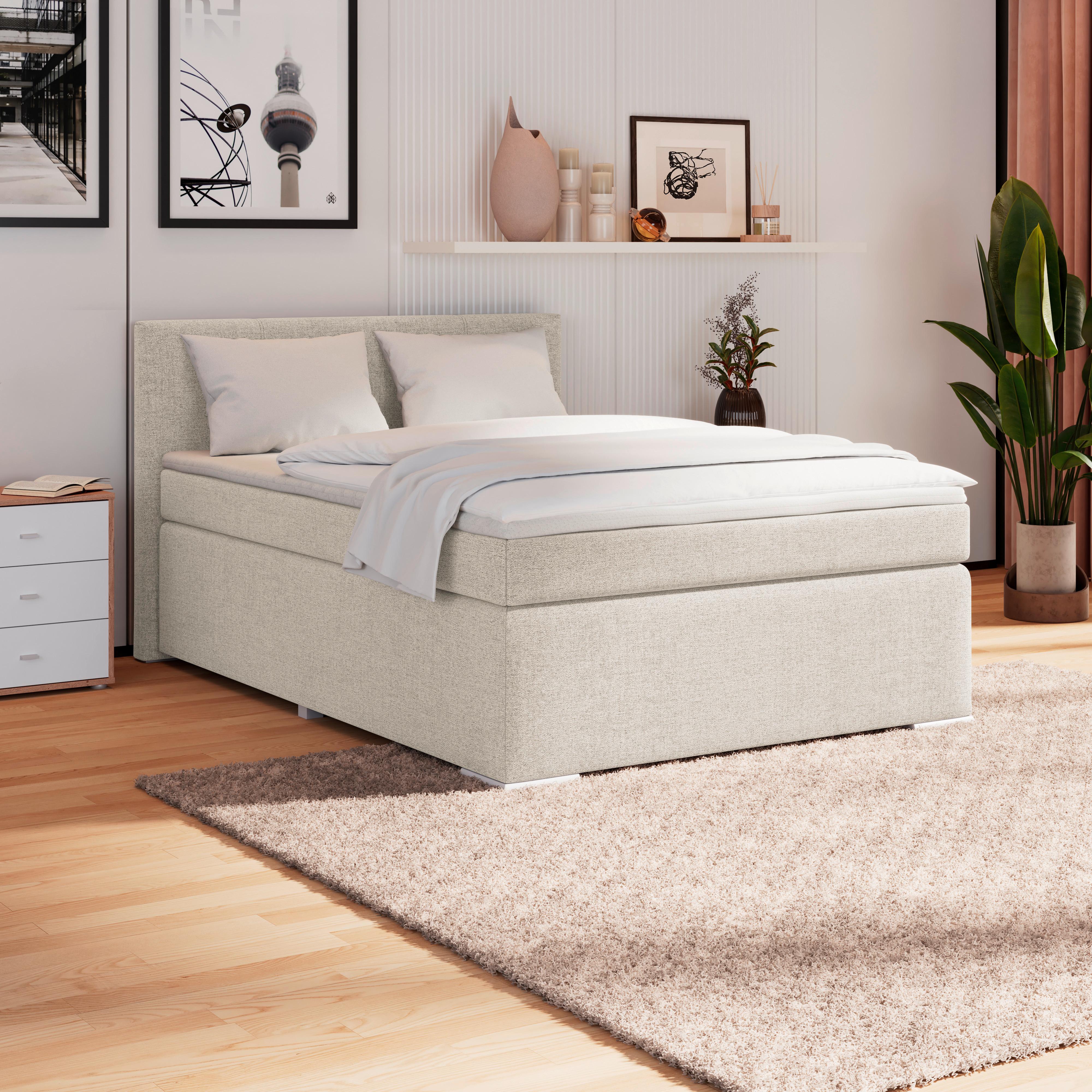 Boxspring Krevet Mira 1 - krem/boje aluminija, Basics, tekstil/plastika (140/200cm)