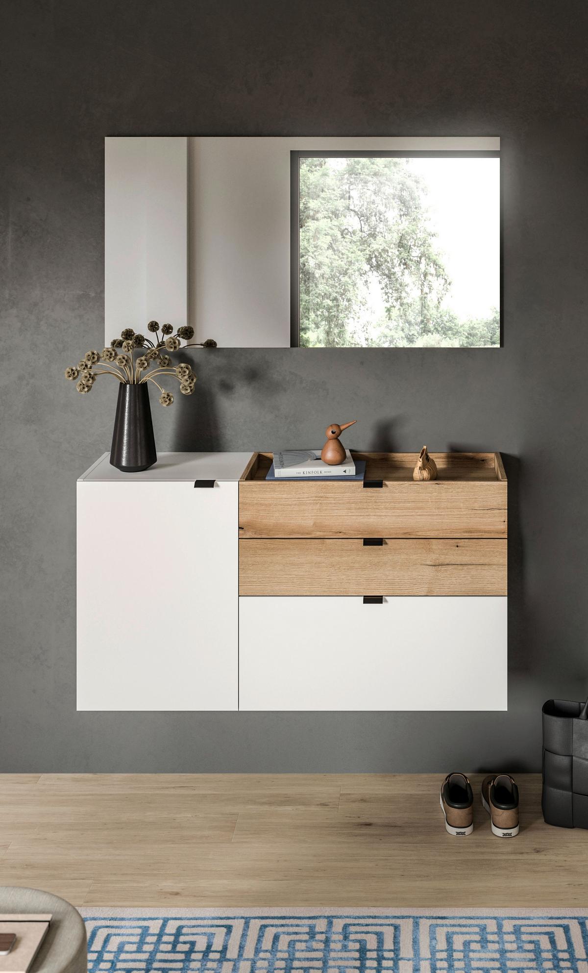 Predsoba Naro, Bela, Barva Hrasta, 2-Delna - bela/temni hrast, Design, leseni material (120/194/37cm) - Livetastic