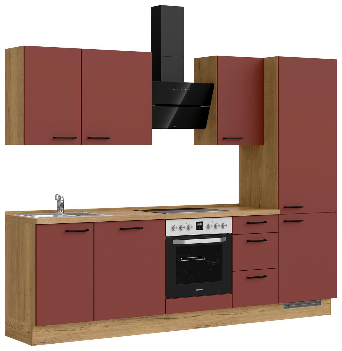 Küchenblock Easytouch High m. Geräten Dunkelrot - Eichefarben/Schwarz, MODERN, Holzwerkstoff/Metall (270cm) - Nobilia