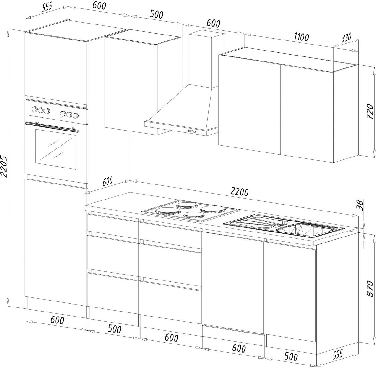 Küchenzeile Premium m. Geräte Grau/Eiche B: ca. 280 cm - Eichefarben/Grau, Basics, Holzwerkstoff (280cm) - Respekta