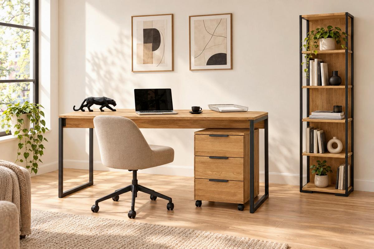 Schreibtisch Albero Naturfarben/Schwarz - Schwarz/Naturfarben, MODERN, Holz/Metall (160/76/70cm) - Premium Living