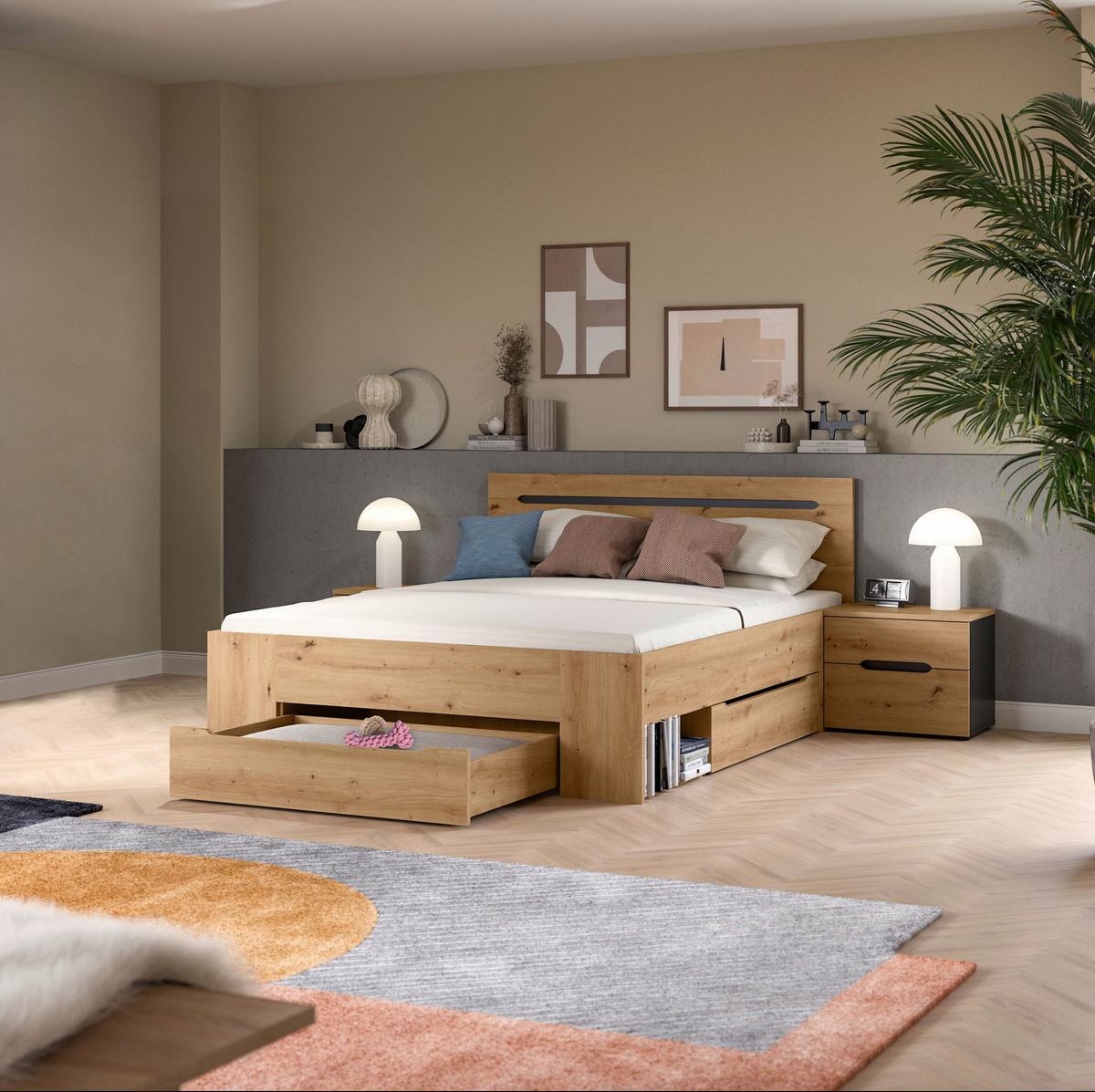 Schlafzimmer CANU 3-teilig Eiche Artisan, Grau - Eiche Artisan/Grau, MODERN, Holzwerkstoff (244/87/205cm) - MID.YOU