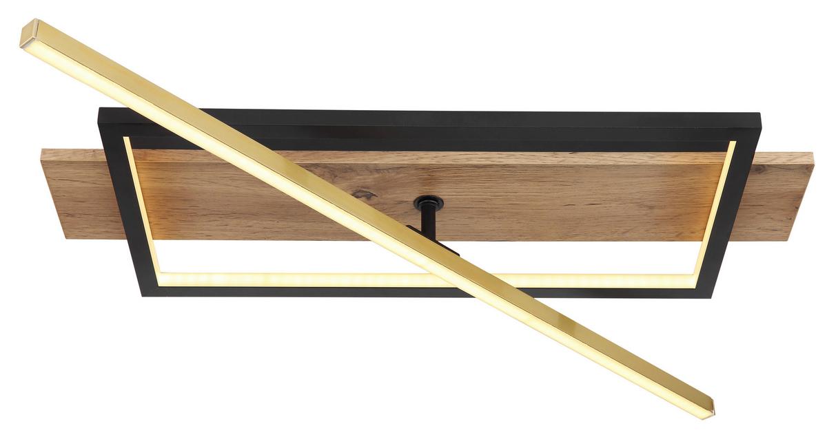 LED-DECKENLEUCHTE 67296D - Dunkelbraun/Messingfarben, Design, Holzwerkstoff/Kunststoff (60,5/20/9cm) - Globo