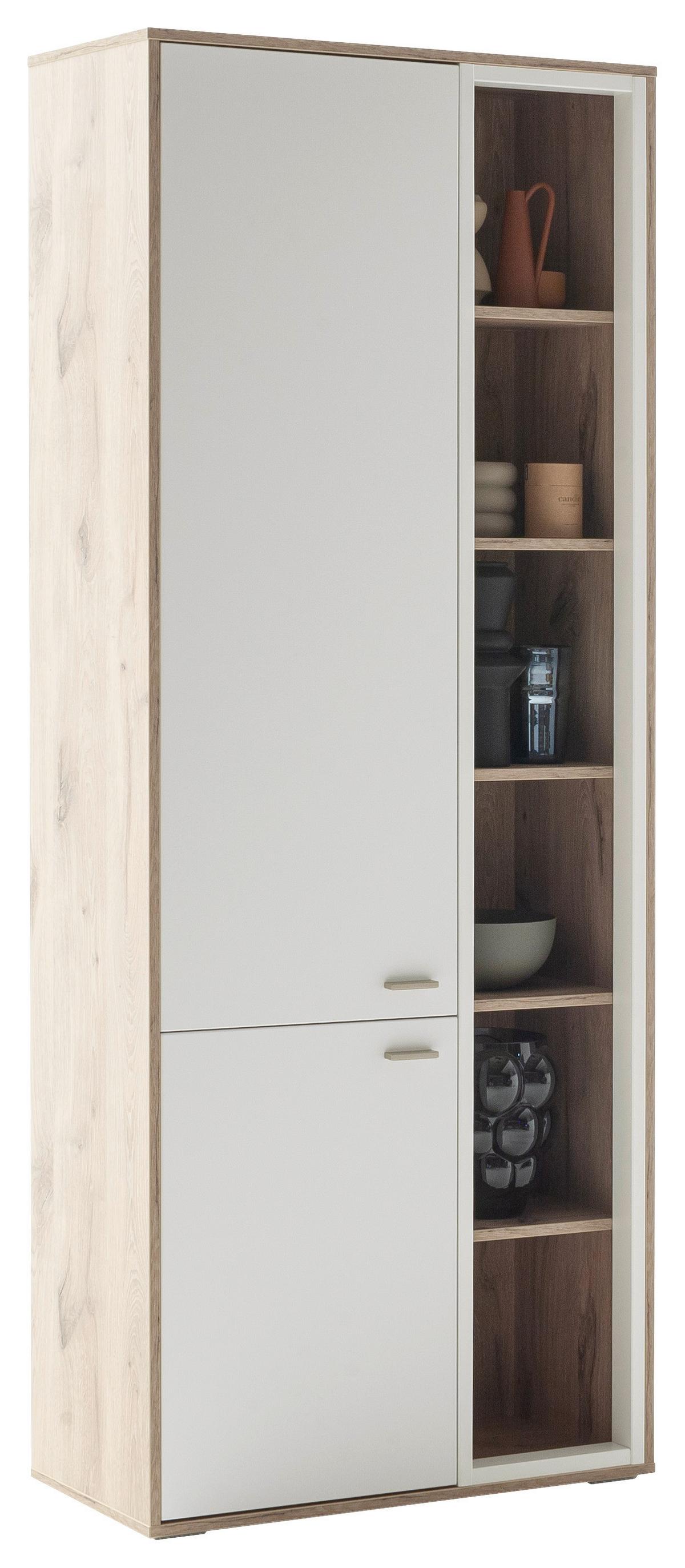 Vitrine Santerno Weiß/Eichefarben - Eichefarben/Weiß, KONVENTIONELL, Holzwerkstoff/Metall (78/197/37cm) - Mömax