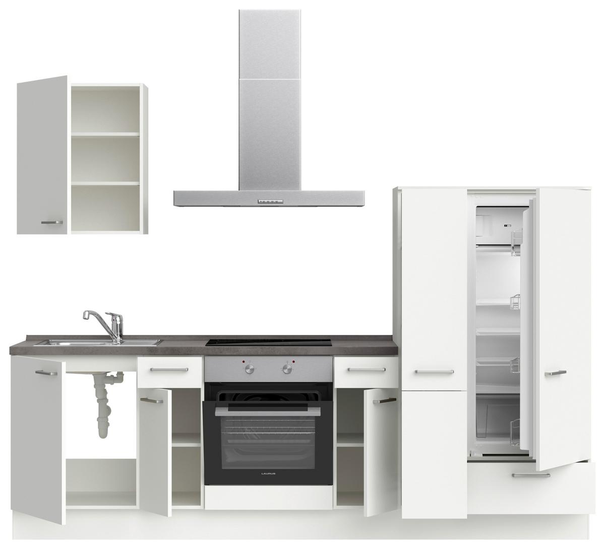 Küchenblock Touch Low m. Geräten Weiß - Schieferfarben/Edelstahlfarben, MODERN, Holzwerkstoff/Metall (270cm) - Nobilia