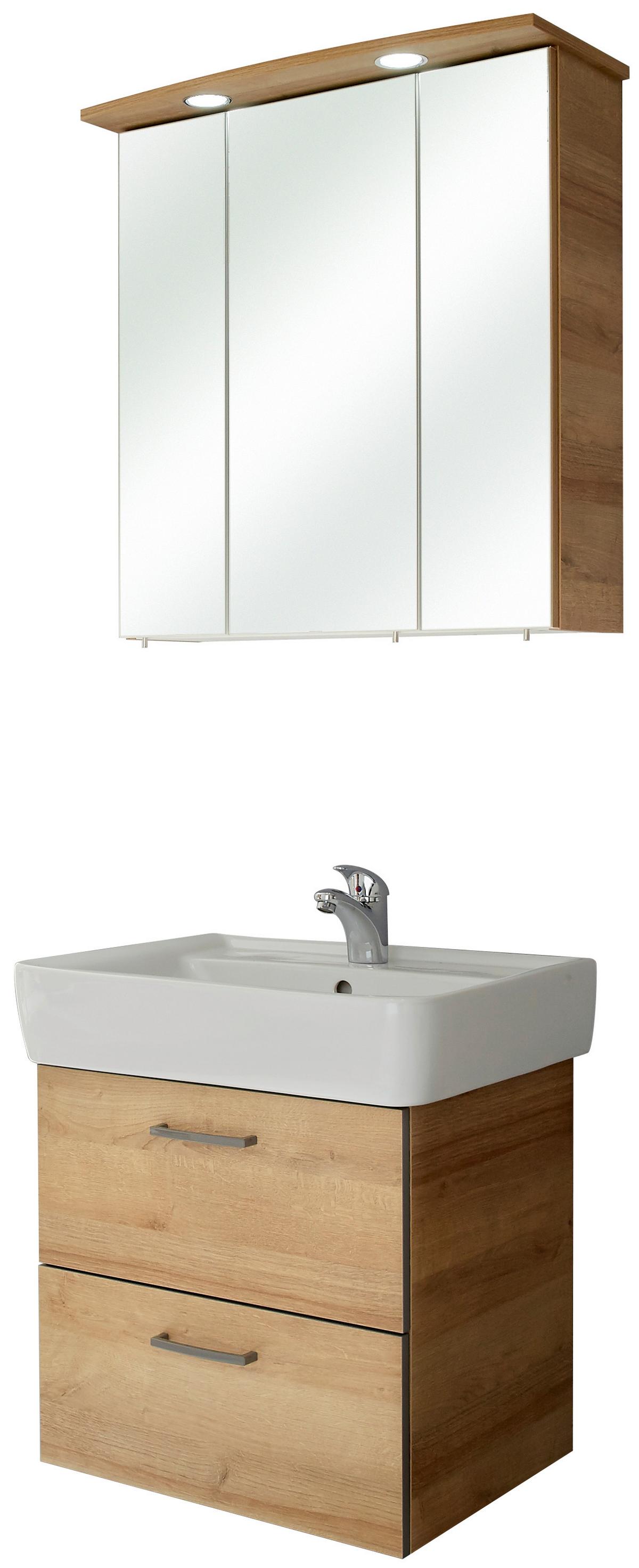 Badezimmer "Rüdesheim" , eiche - Eichefarben/Weiß, Basics, Keramik/Holzwerkstoff (65cm) - MID.YOU