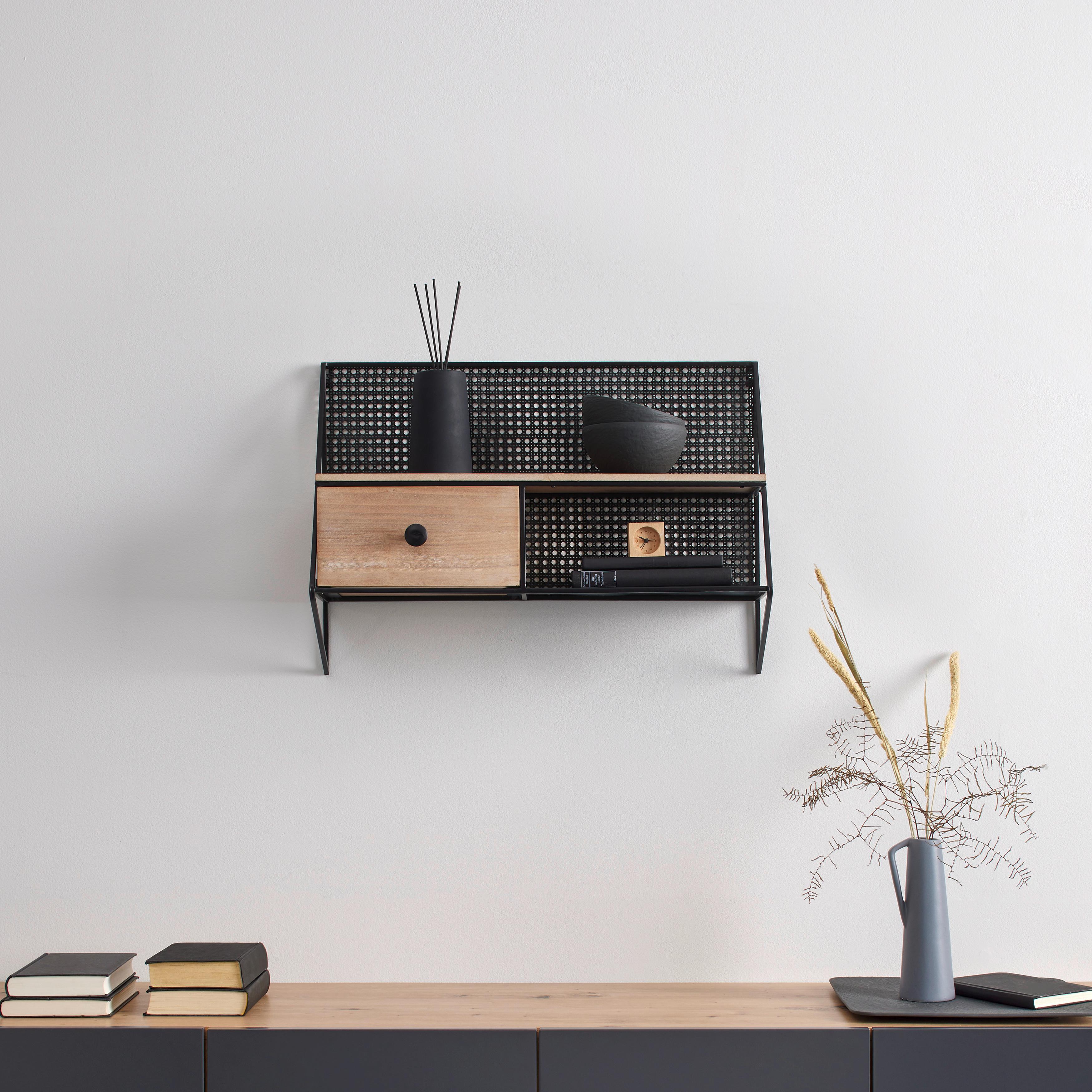 Regal "Lelia", natur/schwarz - Schwarz/Naturfarben, MODERN, Holz/Metall (60/43/20cm) - Bessagi Home