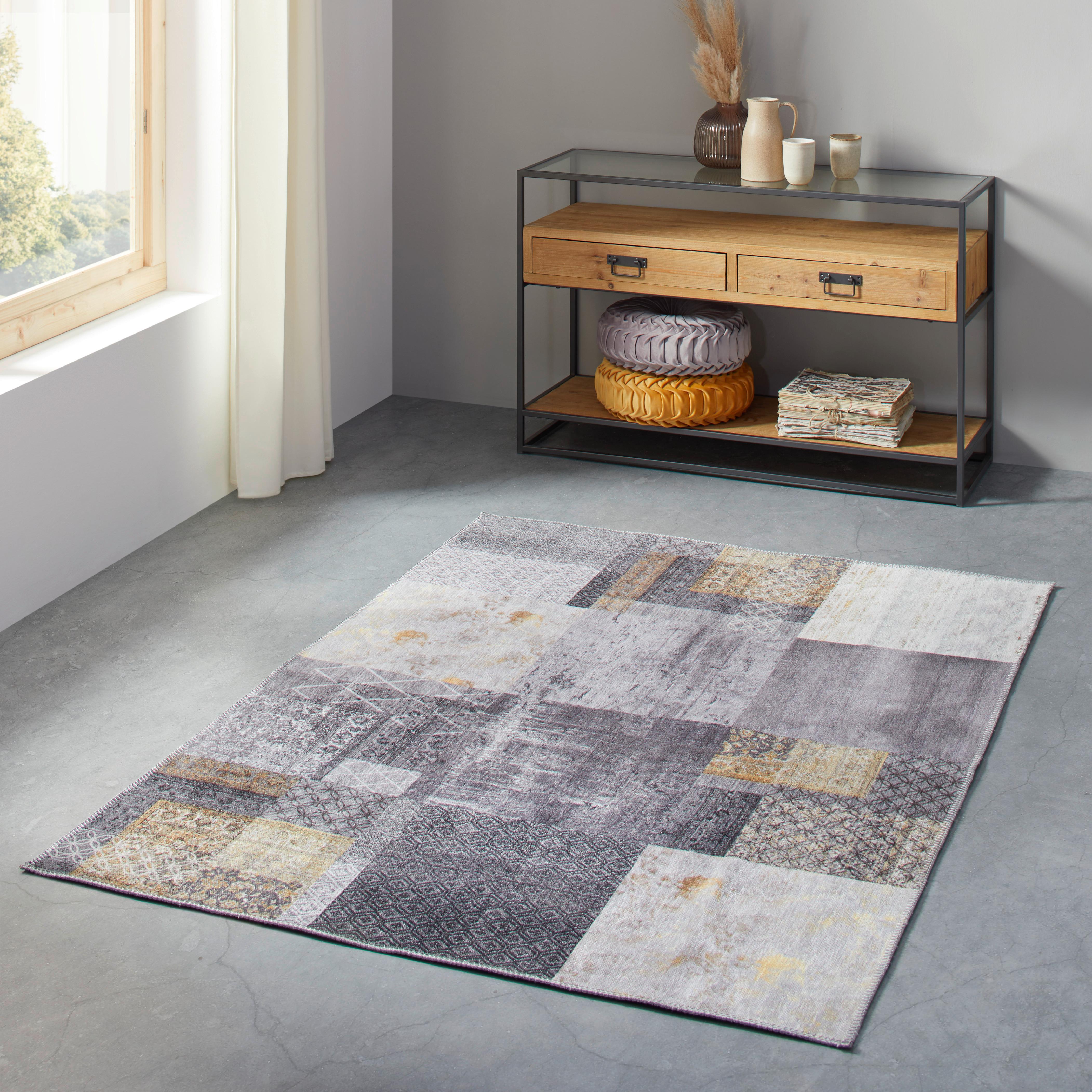 Flachwebteppich Edessa 2 in Grau/Goldfarben ca. 120x170cm - Goldfarben/Grau, MODERN, Textil (120/170cm) - Mömax