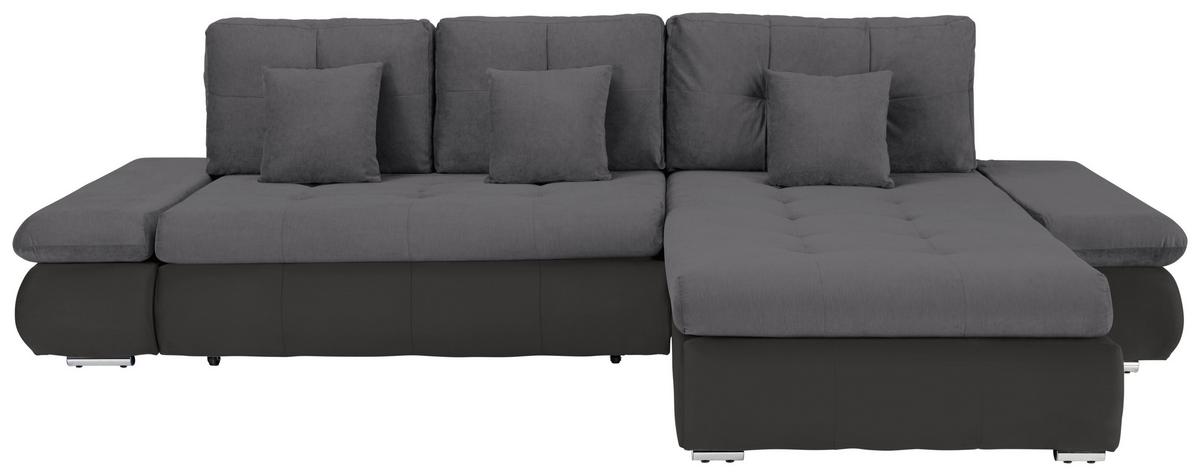 Wohnlandschaft Enrico Dunkelgrau/Dunkelbraun - Chromfarben/Dunkelgrau, KONVENTIONELL, Kunststoff/Textil (303/88/185cm) - Based