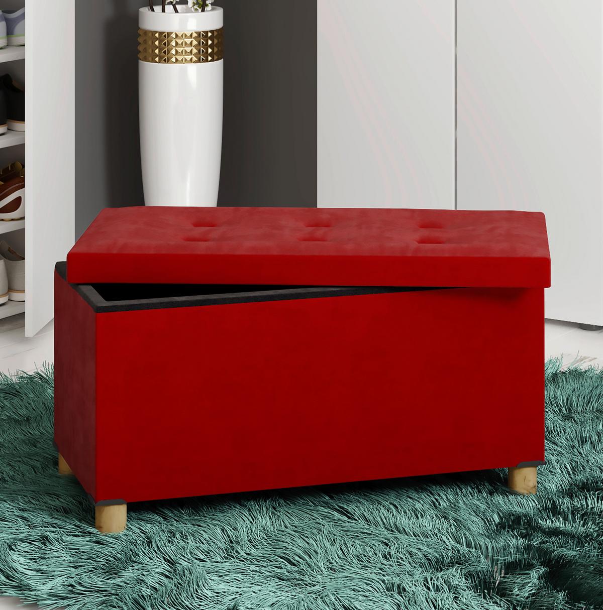 Klop S Skrinjo Sizos L, Rdeča - rdeča/rjava, Moderno, tekstil/leseni material (76/40/38cm) - MID.YOU