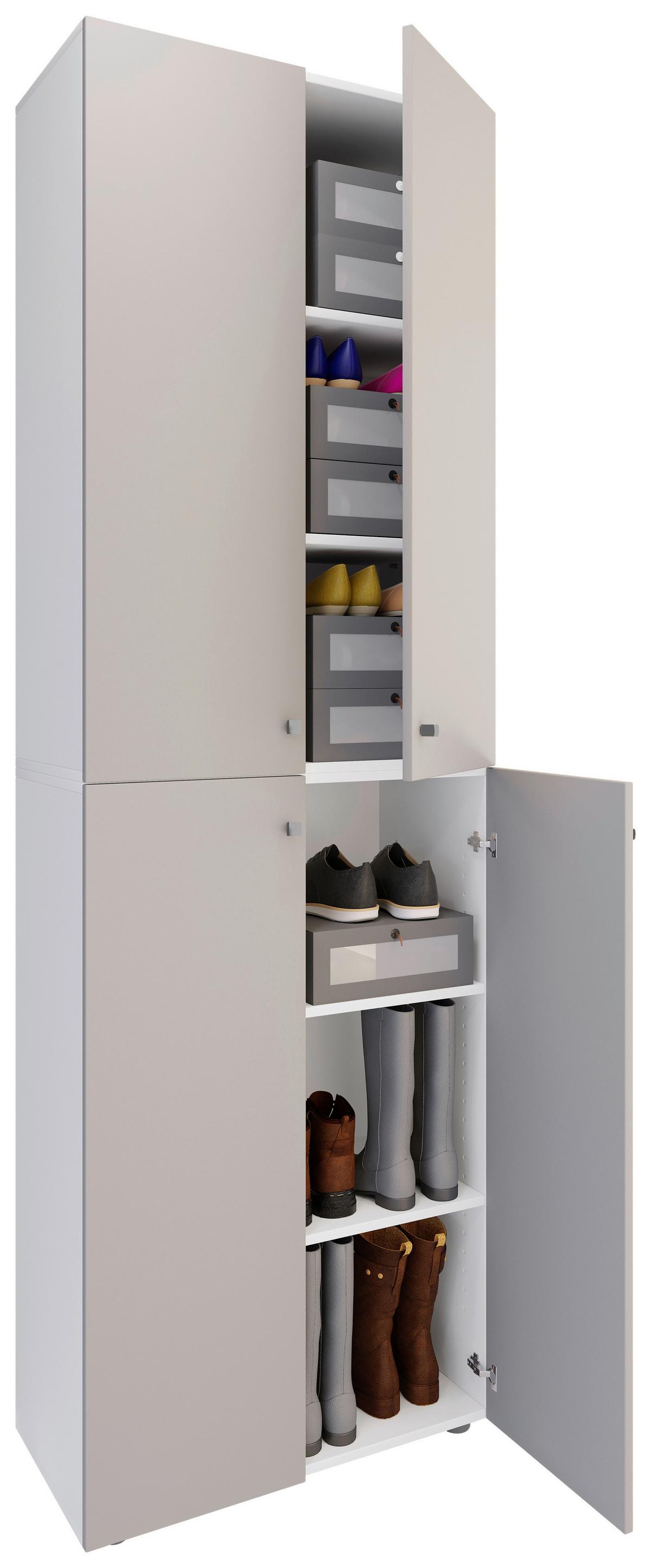 Schuhschrank LONA Weiß/ Grau ca. 70x220x40 cm - Silberfarben/Schwarz, Design, Holzwerkstoff/Kunststoff (70/220/40cm) - MID.YOU