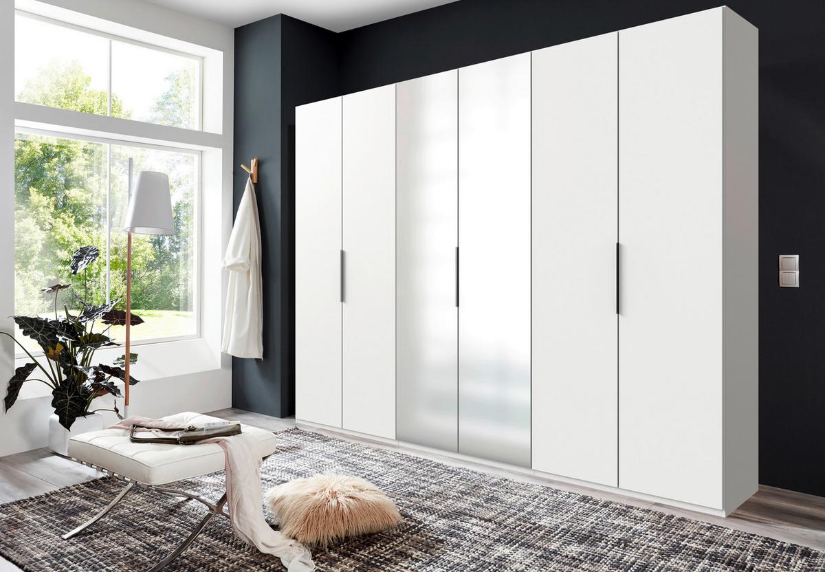 Drehtürenschrank Level 36A mit Spiegel ca. 300 cm Weiß - Chromfarben/Weiß, MODERN, Holzwerkstoff (300/236/58cm) - MID.YOU