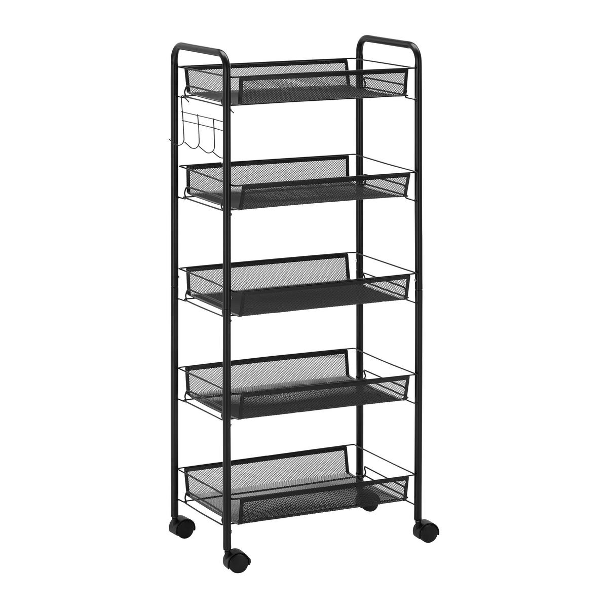 Görgős Polc Sandro - fekete, Modern, műanyag/fém (45/105/26cm) - Bessagi Home