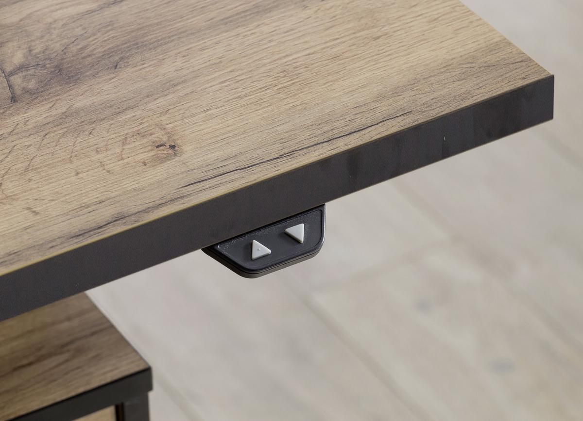 Schreibtisch Serie 2000 ca 160x75 cm Eiche - Eichefarben/Schwarz, KONVENTIONELL, Holzwerkstoff/Metall (160/70,5-117/75cm) - MID.YOU