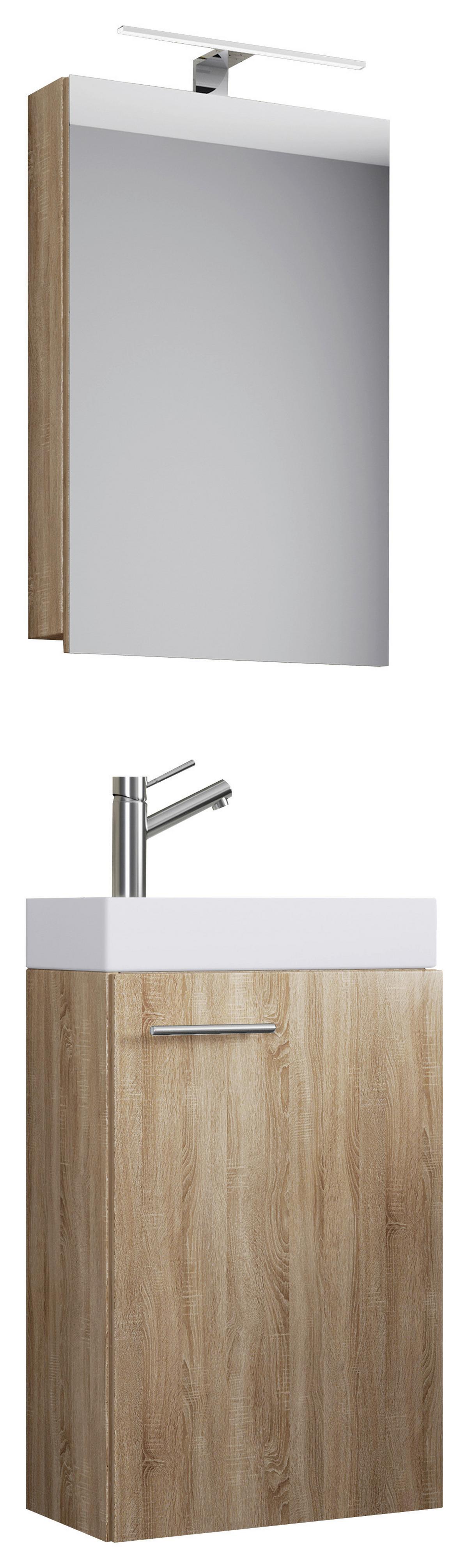 Gästebad 4-tlg. Slito inkl. LED ca. 40 cm Weiß - Weiß/Sonoma Eiche, MODERN, Keramik/Holzwerkstoff (40cm) - MID.YOU