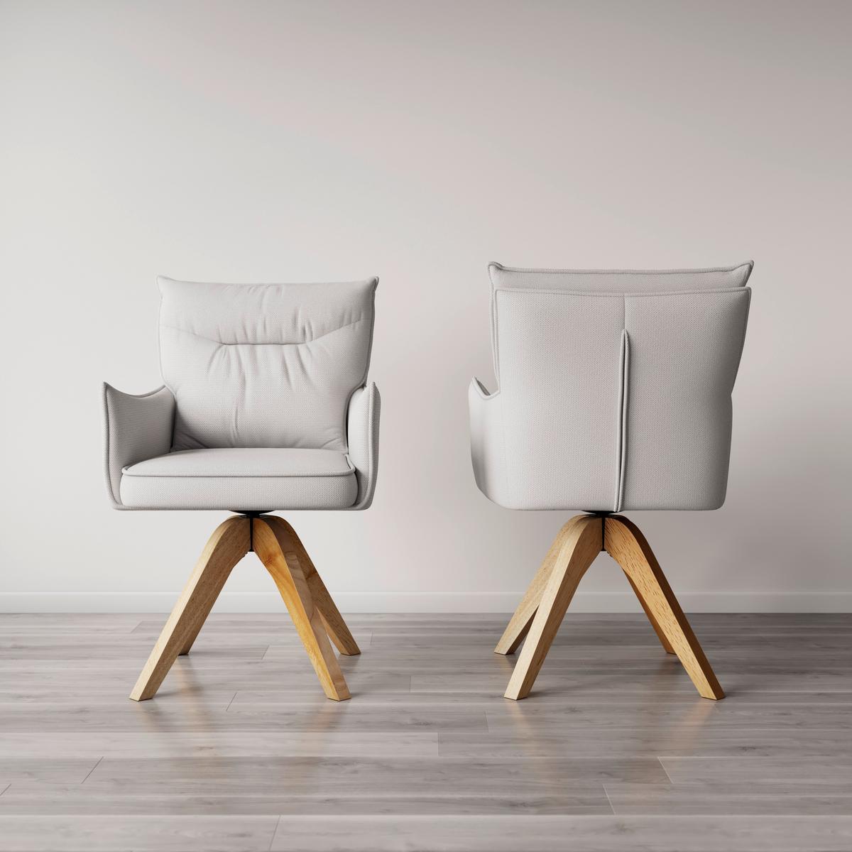 Armlehnstuhl Lorelei Hellgrau Webstoff Drehbar Gepolstert - Hellgrau/Naturfarben, MODERN, Holz/Textil (58/87/63cm) - Bessagi Home