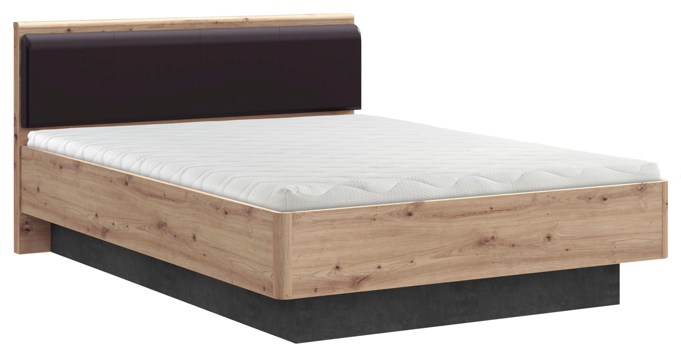 Postelja Raven, Barva Hrasta, Temno Siva, 120x200 - temno siva/črna, Design, leseni material/tekstil (120/200cm) - Carryhome