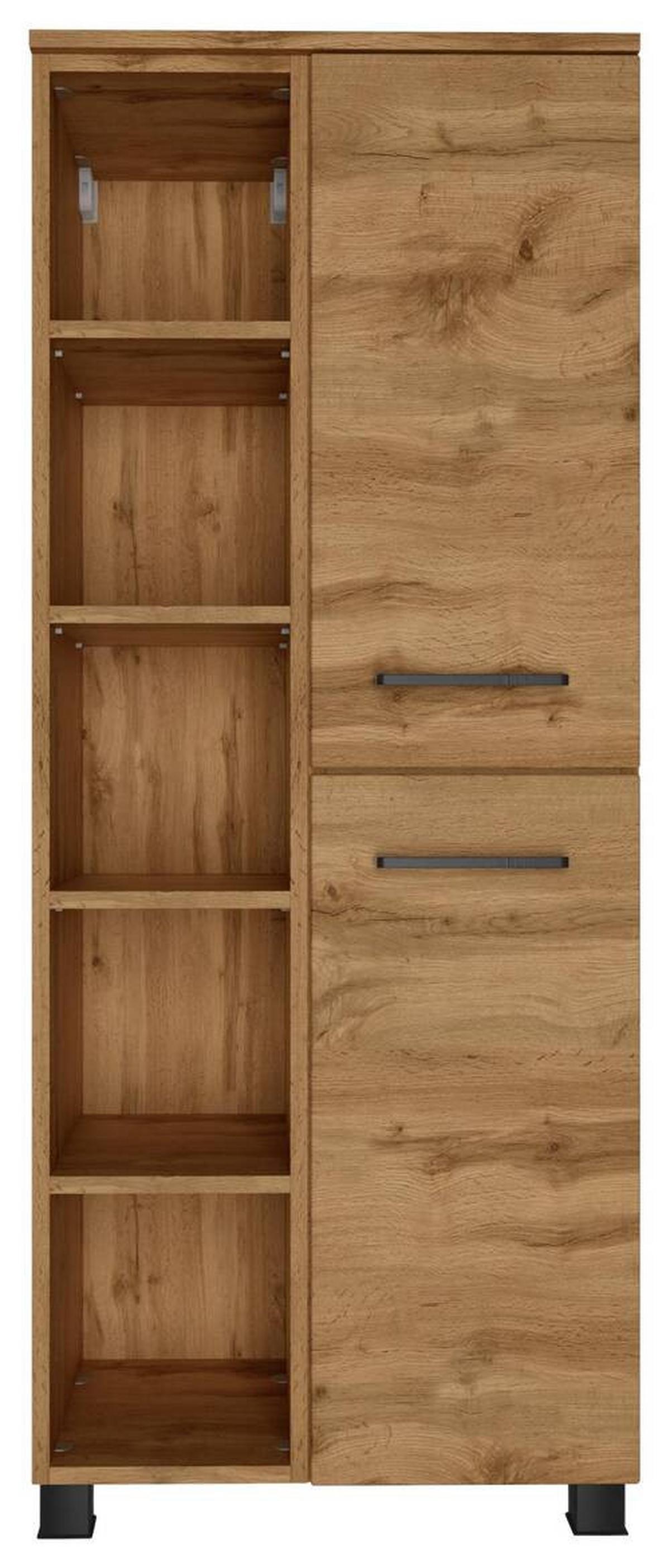 Midischrank ''Manchester'', Eichefarben - Eichefarben/Schwarz, MODERN, Holzwerkstoff/Metall (55/130/35cm) - Held