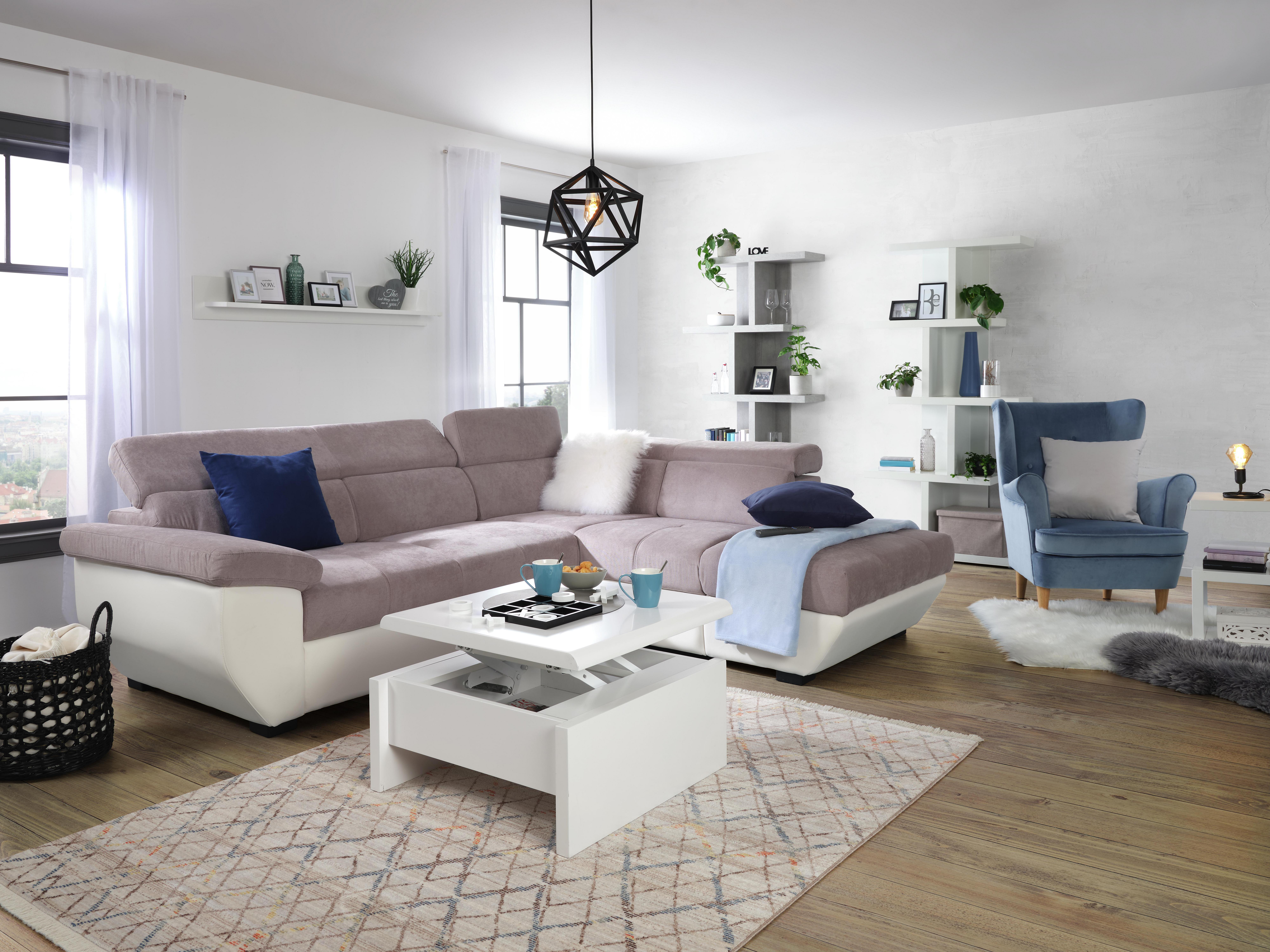 Wohnlandschaft In Grau Weiss Mit Bettfunktion Online Kaufen Momax