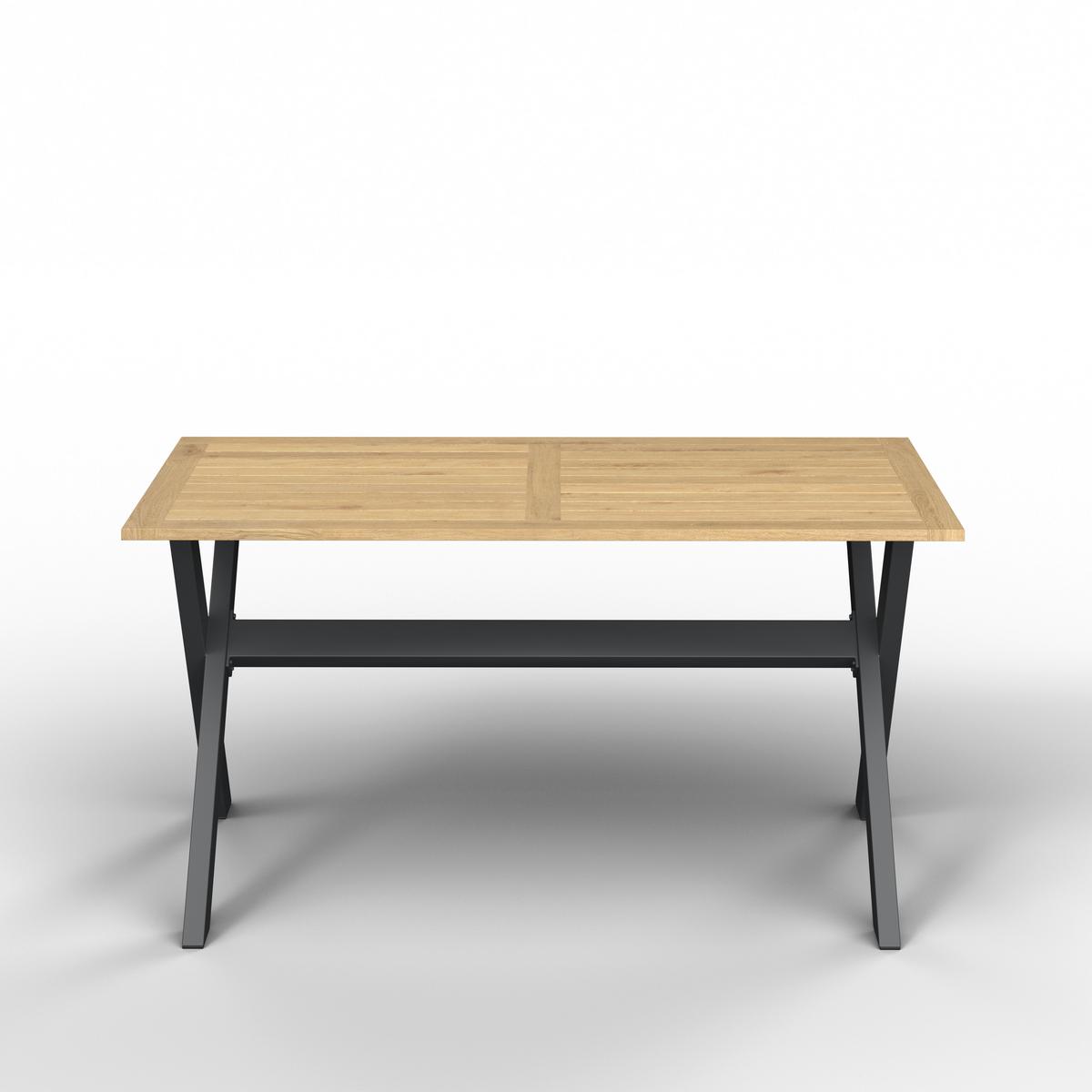 KOMPLET STOŁOWY NA TARAS MELINA - kolor naturalny/jasnoszary, Modern, metal/drewno (272/79/84cm) - Bessagi Garden