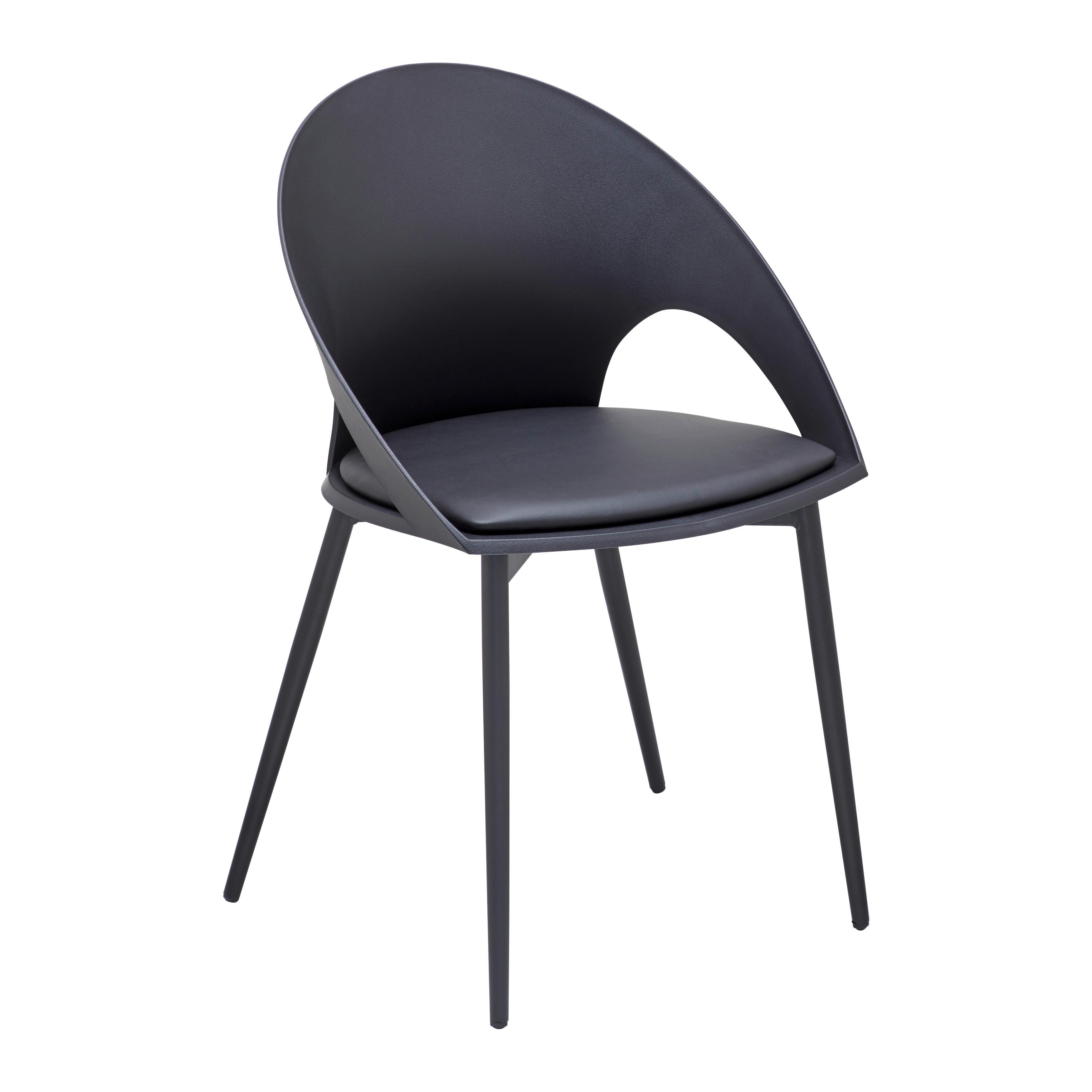 Naslanjač Dori, Črna, Videz Usnja - črna, Moderno, kovina/umetna masa (51,5/79/48,5cm) - Bessagi Home