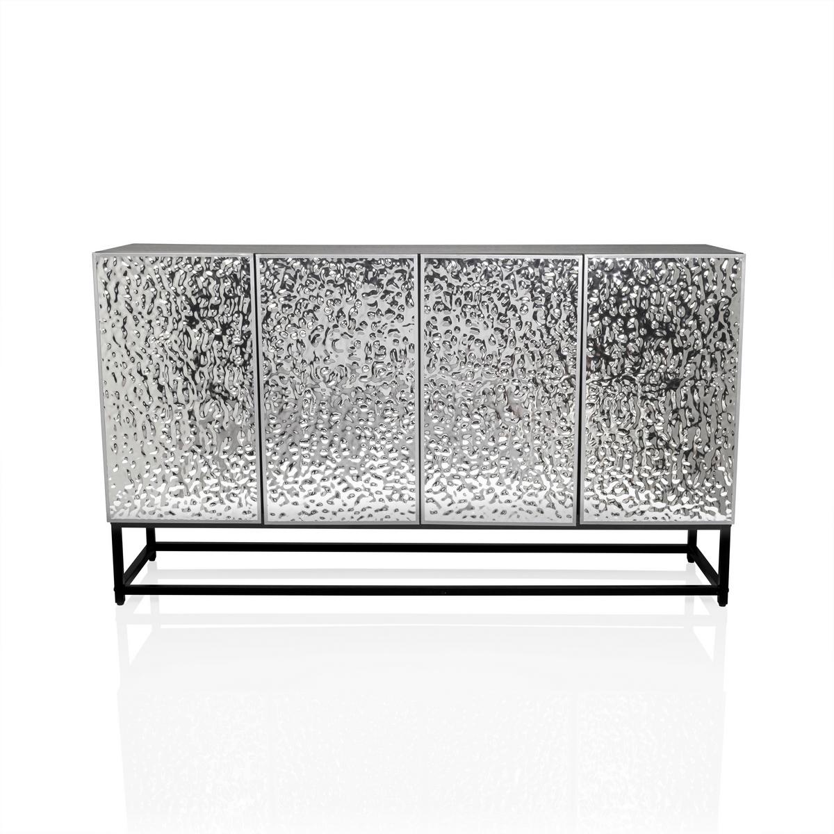 Široka Komoda Metallio, Črna, Srebrna - srebrne barve/črna, Moderno, kovina/leseni material (140/80/37cm) - MID.YOU