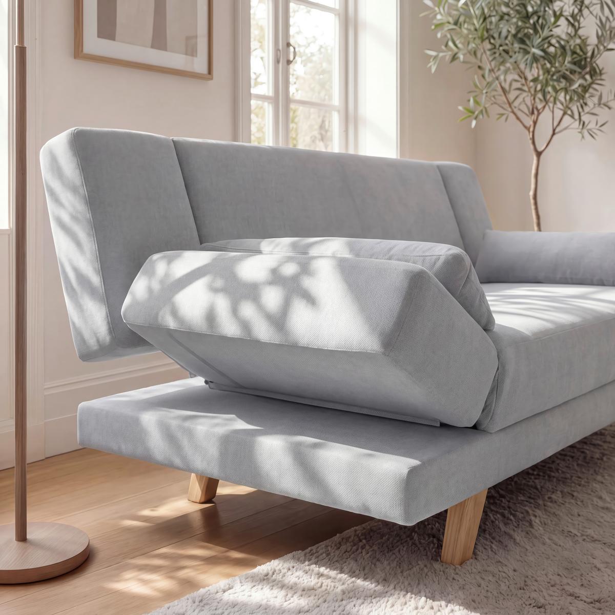 Schlafsofa Funky Hellgrau Webstoff - Hellgrau/Naturfarben, MODERN, Holz/Textil (183/73/79cm) - Bessagi Home
