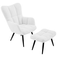 Fotelj Hanoi, Bela, S Taburejem - črna/bela, Moderno, kovina/tekstil (71/98/83cm)