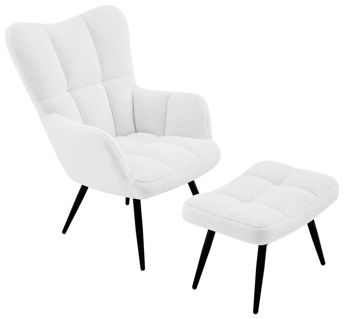 Fotelj Hanoi, Bela, S Taburejem - črna/bela, Moderno, kovina/tekstil (71/98/83cm)