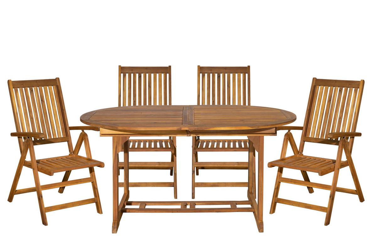 Gartentischgruppe 5-tlg. Naturfarben Akazienholz - Naturfarben, Natur, Holz - Gardenson