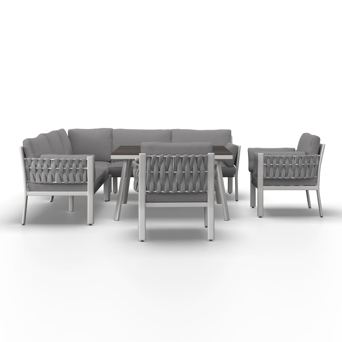 DINING-LOUNGESET ELISA - Weiss/Dunkelgrau, Modern, Kunststoff/Textil (238/74/75cm) - Bessagi Garden