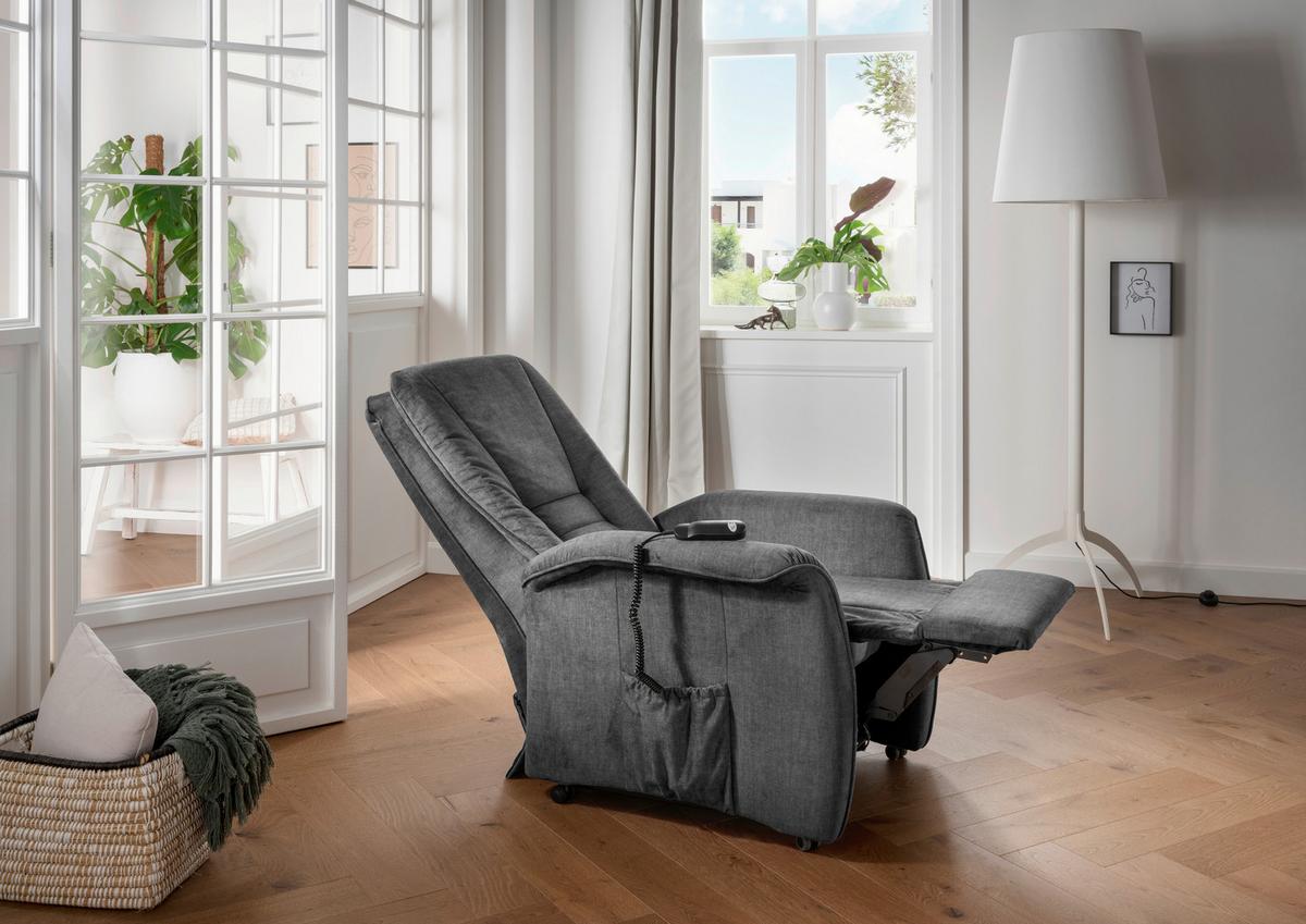 Relaxsessel Harry Dunkelgrau Velours - Dunkelgrau/Schwarz, Design, Kunststoff/Textil (77/107/88cm) - Livetastic