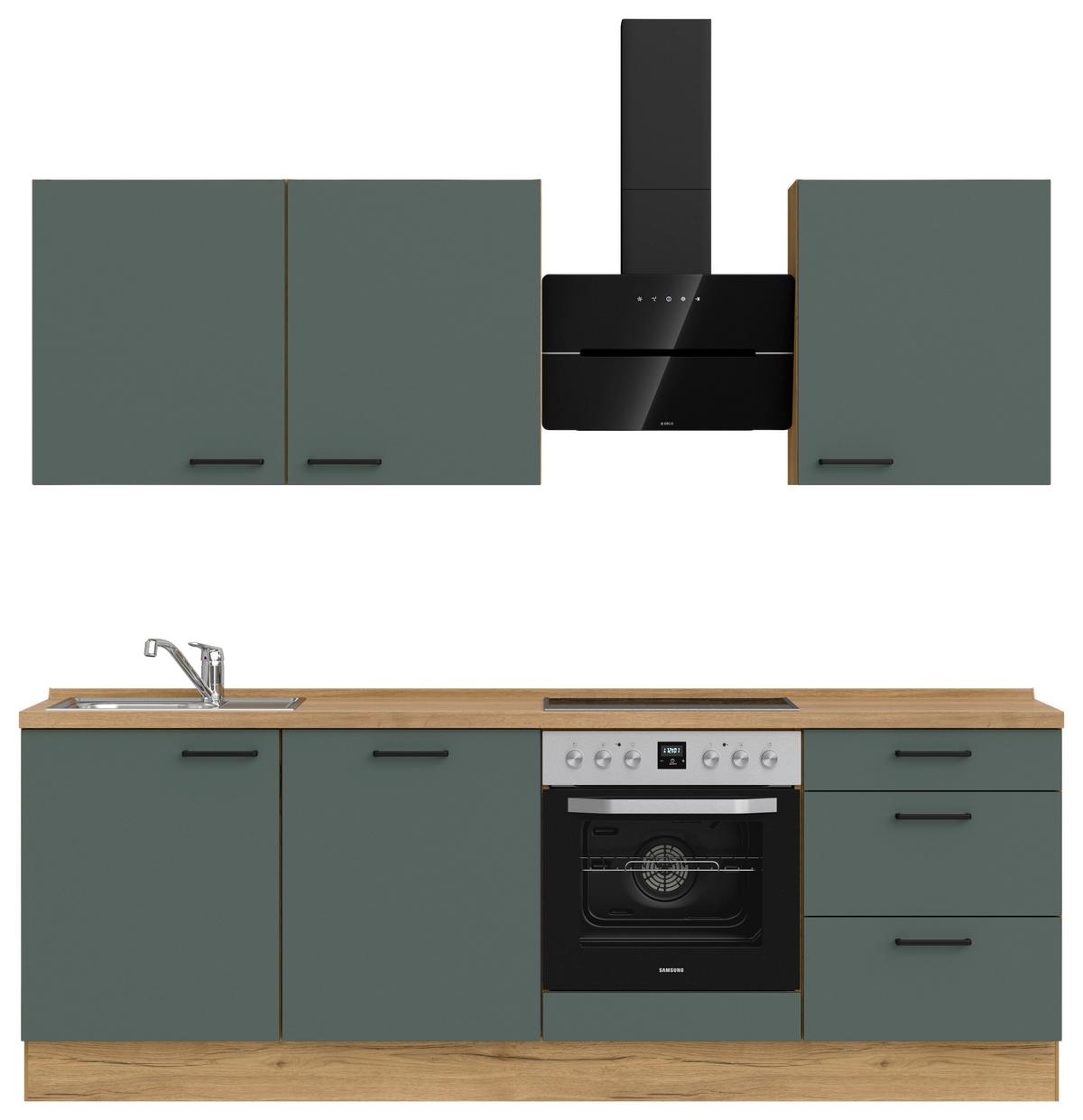 Küchenblock Easytouch High m. Geräten Dunkelgrün - Dunkelgrün/Eichefarben, MODERN, Holzwerkstoff/Metall (240cm) - Nobilia