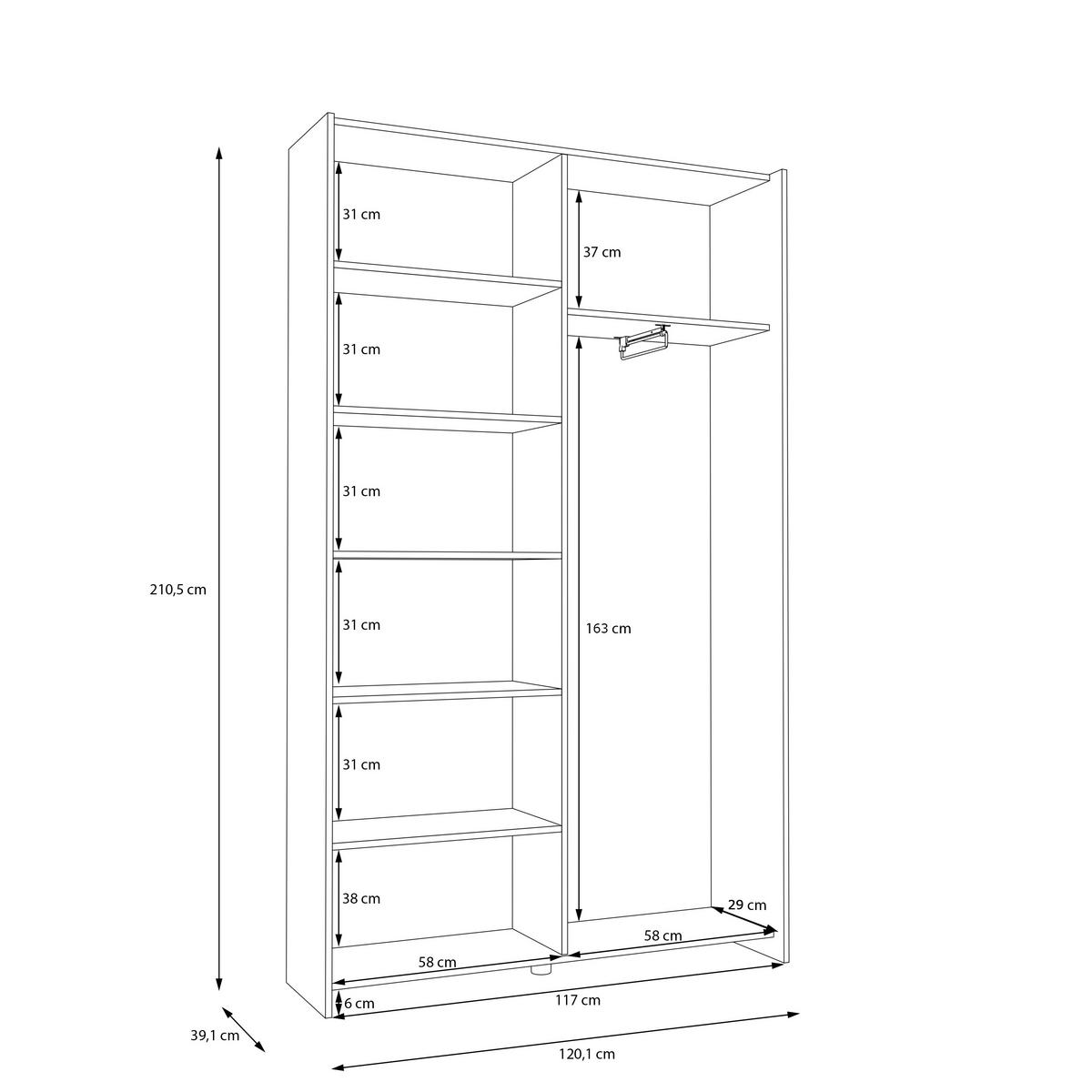Ormar S Kliznim Vratima Home Nook - bijela/srebrne boje, Basics, drvni materijal/metal (120,1/210/39,1cm) - Modern Living