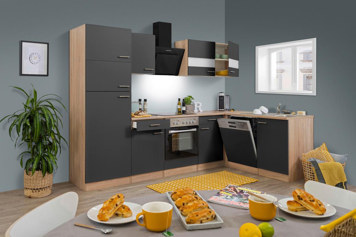 Küchenleerblock LBKBL280ESGS Grau/Eiche ca. 280x172 cm - Edelstahlfarben/Eichefarben, Basics, Holzwerkstoff/Metall (280cm) - Respekta