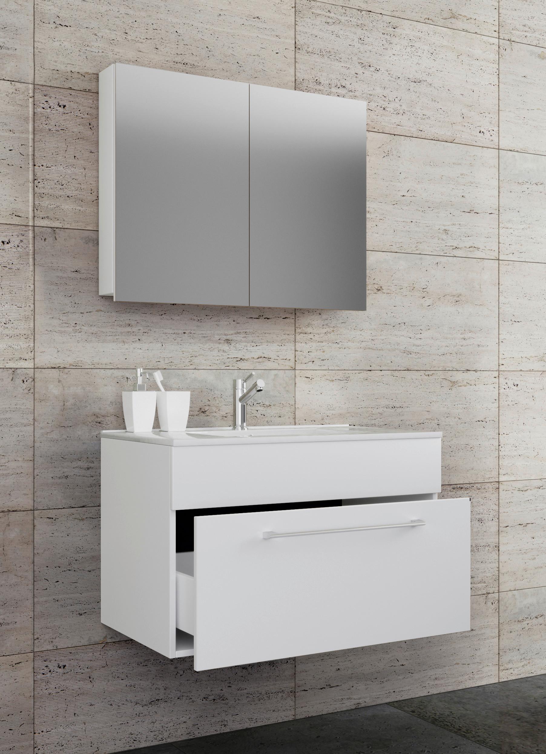 Kopalnica Badinos, Bela - bela/barve aluminija, Moderno, kovina/leseni material (60cm) - MID.YOU