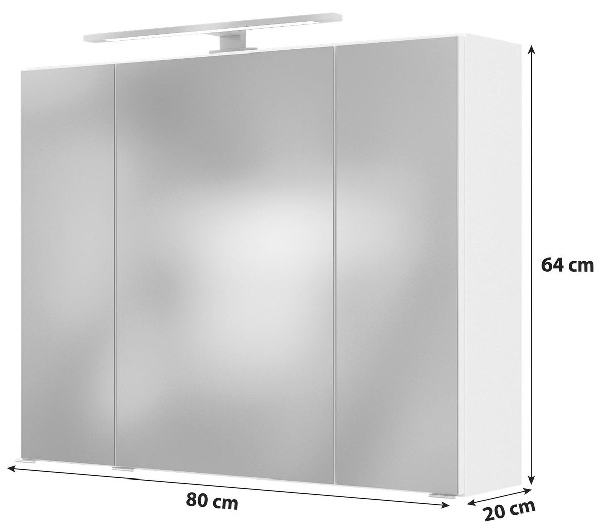 Spiegelschrank Arezzo mit LED 3-türig ca. 80x64 cm Grau - Alufarben, Basics, Glas/Holzwerkstoff (80/64/20cm) - Held
