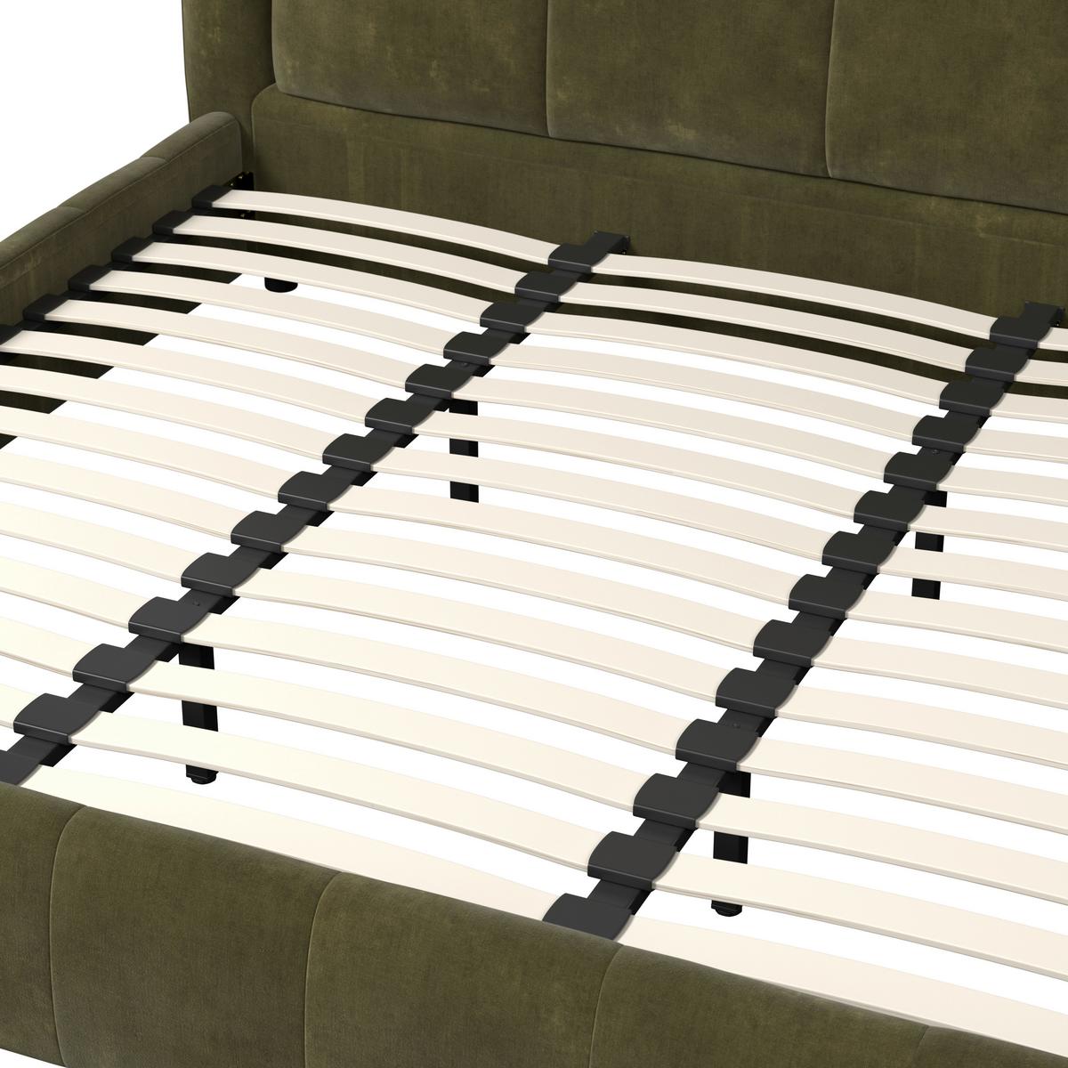 Polsterbett Anton Olive ca. 180x200 cm - Dunkelgrün/Schwarz, Modern, Holz/Textil (180/200cm) - Bessagi Home