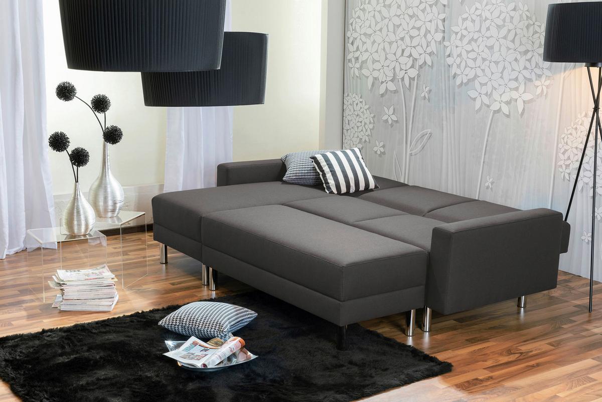 ECKSCHLAFSOFA JUST FASHION - Chromfarben/Anthrazit, KONVENTIONELL, Textil/Metall (152/230cm) - Max Winzer