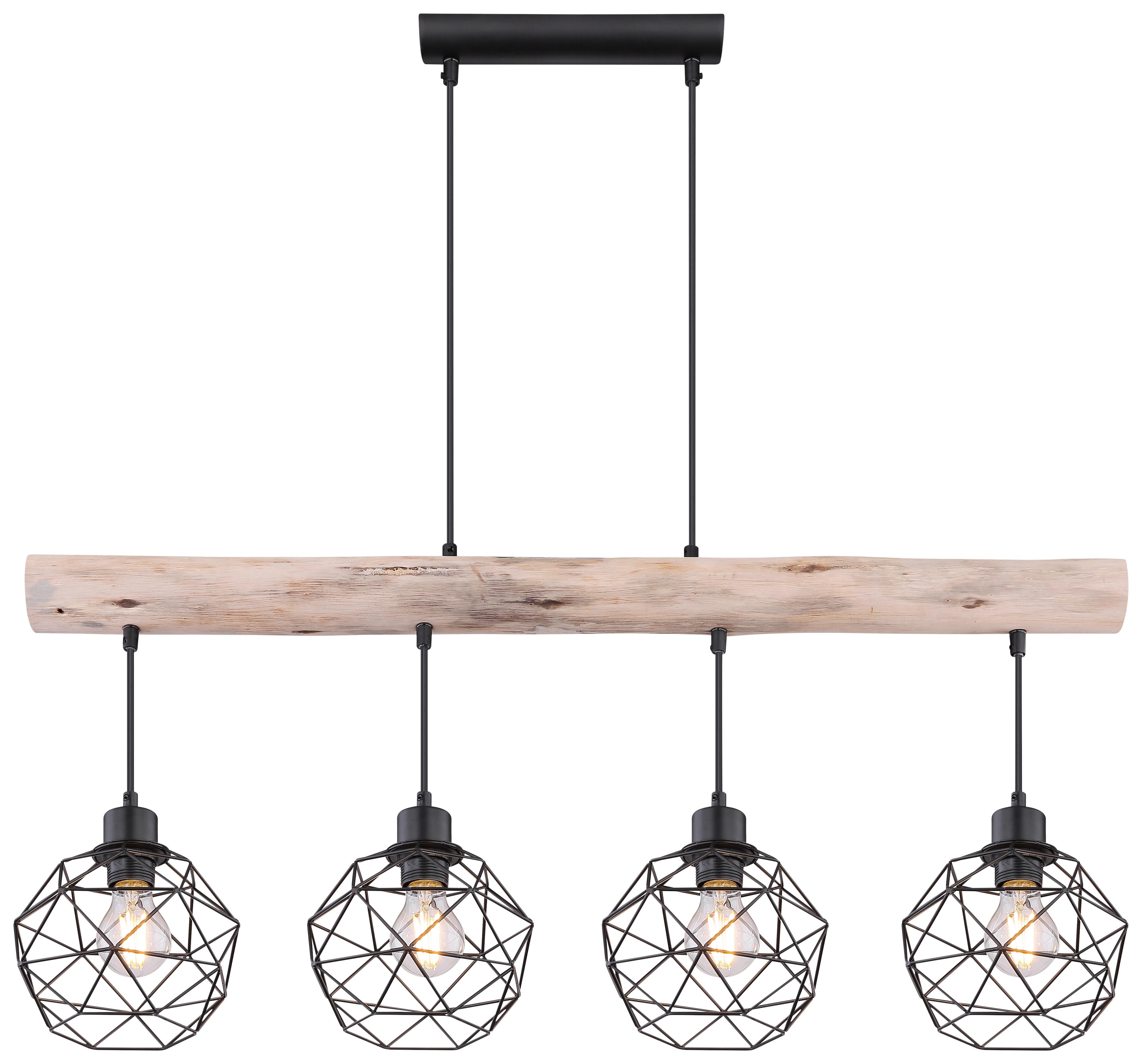 Hängeleuchte Theodor max. 60 Watt - Schwarz/Naturfarben, Natur, Holz/Metall (85/18cm) - Globo