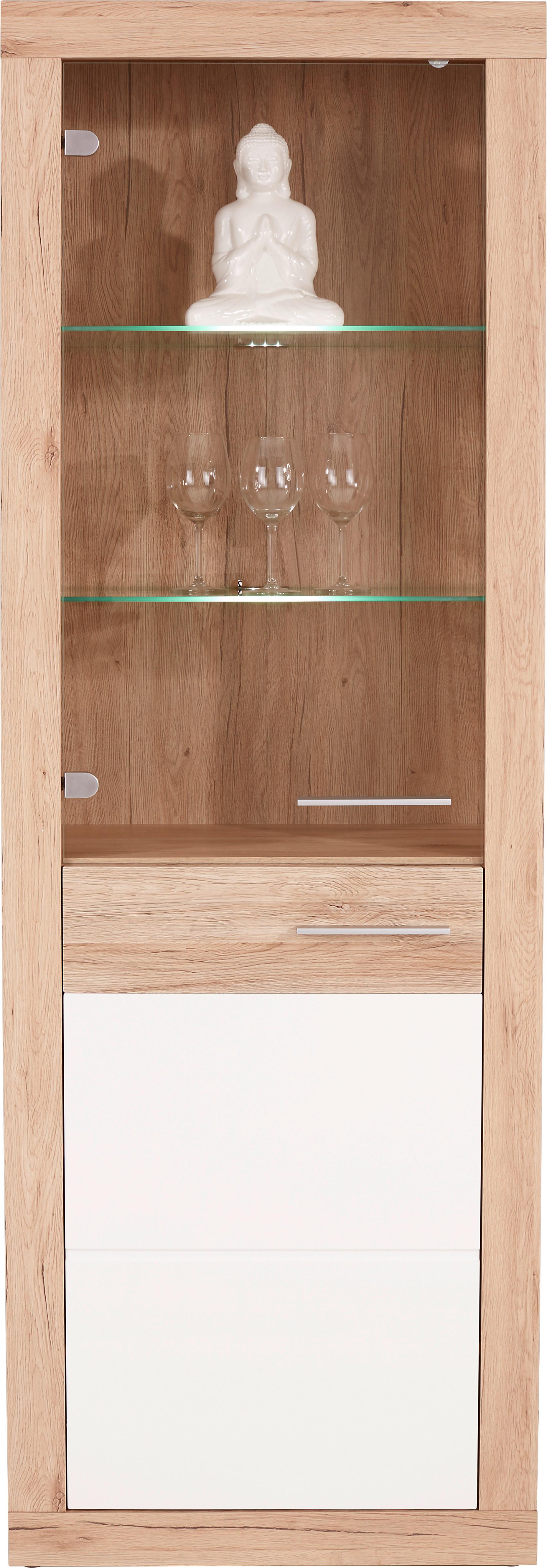 Vitrină Malta - alb/culoare lemn stejar, Modern, sticlă/material pe bază de lemn (63,9/196,6/34,9cm) - Modern Living