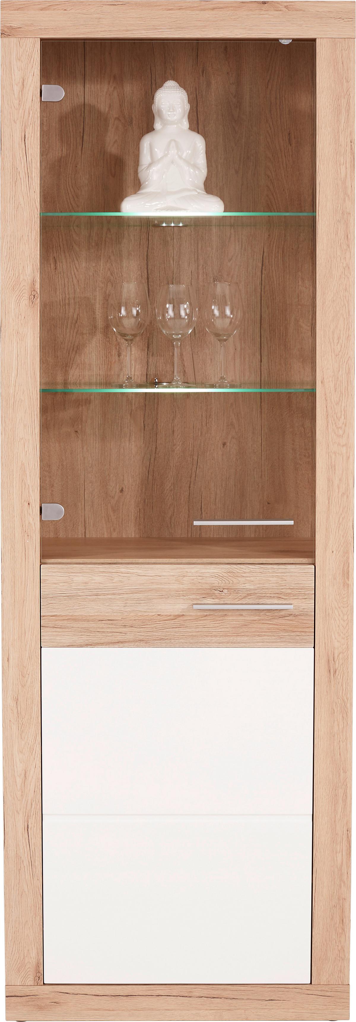 Vitrină Malta - alb/culoare lemn stejar, Modern, sticlă/material pe bază de lemn (63,9/196,6/34,9cm) - Modern Living